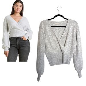 Nuuds Cozy Knit Wrap Sweater Heather Grey Gray Women's Size Small